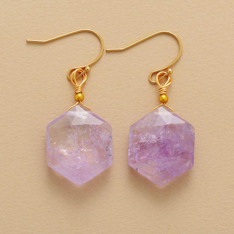 'Hexa' Soft Purple Amethyst Drop Earrings - Womens Earrings Crystal Earrings - Allora Jade