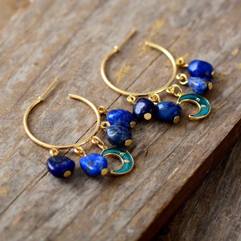 'Moon' Lapis Lazuli Dangle Earrings - Womens Earrings Crystal Earrings - Allora Jade