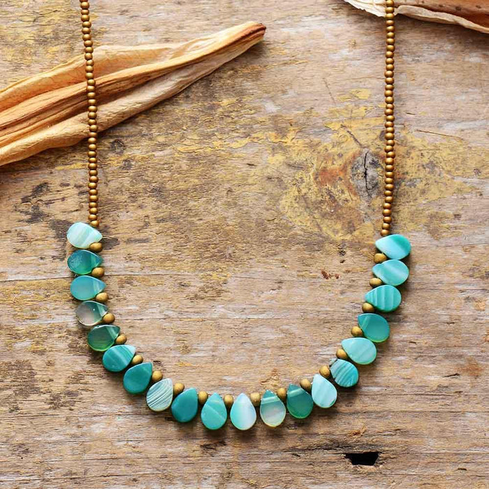 'Kaya' Aqua Onyx and Seed Beads Necklace - Allora Jade