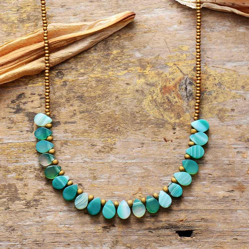 'Kaya' Aqua Onyx and Seed Beads Necklace - Womens Necklaces Crystal Necklace - Allora Jade
