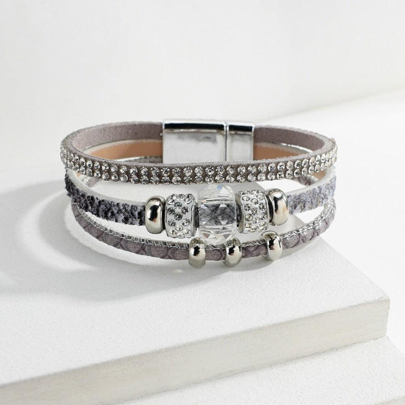 'Balgargal' Rhinestones Beads Cuff Bracelet - silver - Womens Bracelets - Allora Jade