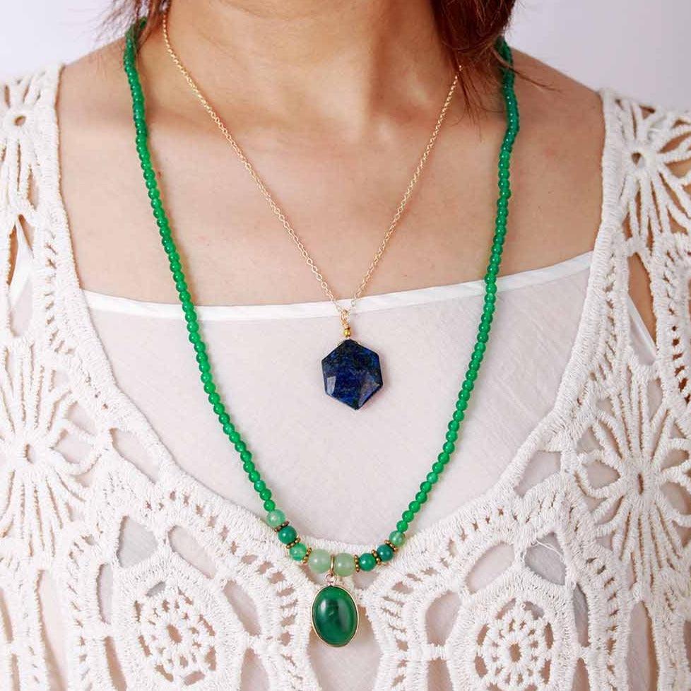 'Nyiwarri' Green Onyx Beads Pendant Necklace - Womens Necklaces Crystal Necklace - Allora Jade