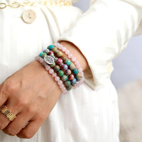 'Lotus Charm' Jasper & Rose Quartz Stretchy Bracelet - Womens Bracelets Crystal Bracelet - Allora Jade