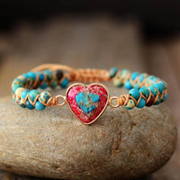 Jasper Heart Charm Braided Bracelet - azure - Womens Bracelets Crystal Bracelet - Allora Jade