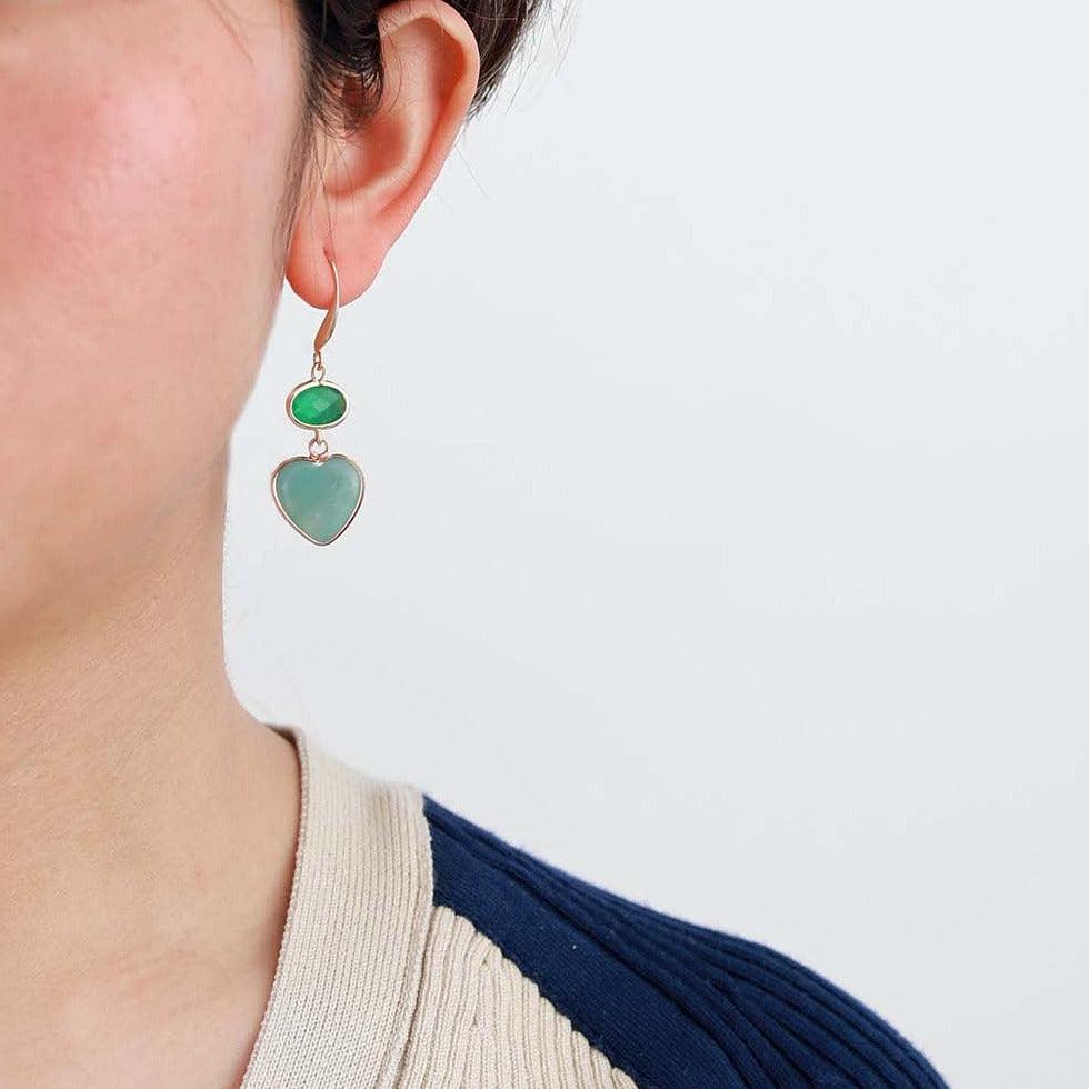'Hearts' Amazonite and Green Quartz Earrings | ALLORA JADE