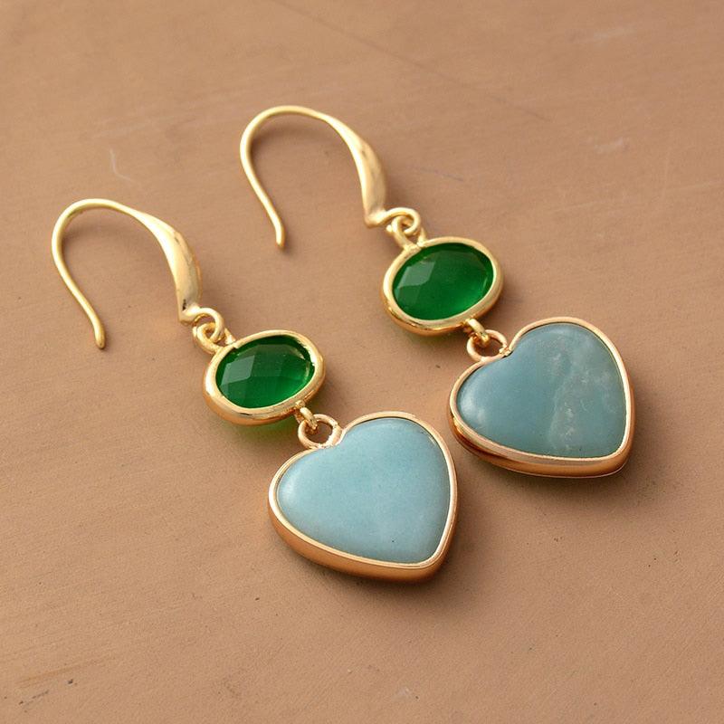 'Hearts' Amazonite & Green Quartz Earrings - Womens Earrings Crystal Earrings - Allora Jade