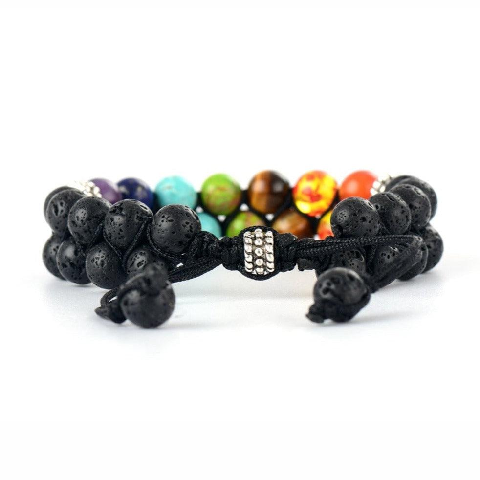 7 Chakra Beads & Lava Stone Cuff Bracelet - Womens Bracelets Crystal Bracelet - Allora Jade