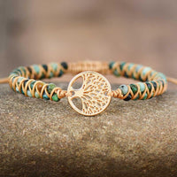 Tree of Life Charm & African Jasper Cuff Bracelet - Womens Bracelets Crystal Bracelet - Allora Jade