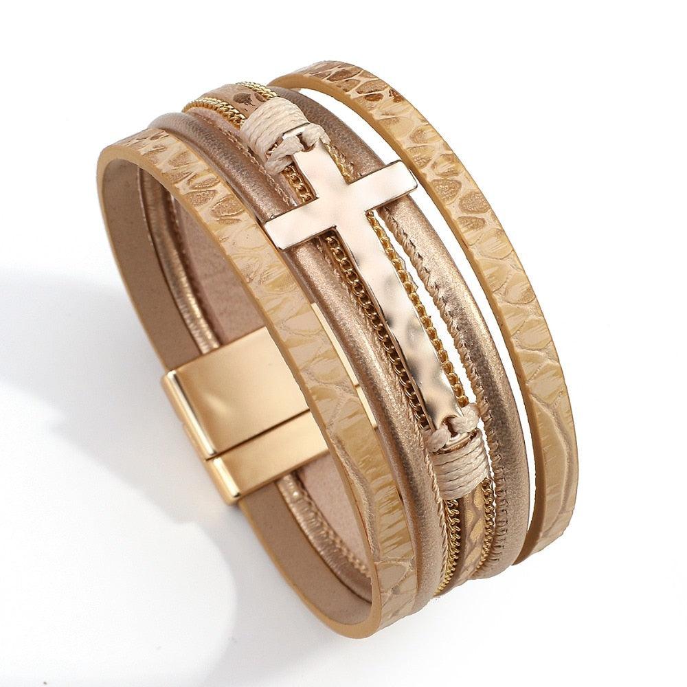 'Cross' Charm Cuff Bracelet - gold - Womens Bracelets - Allora Jade