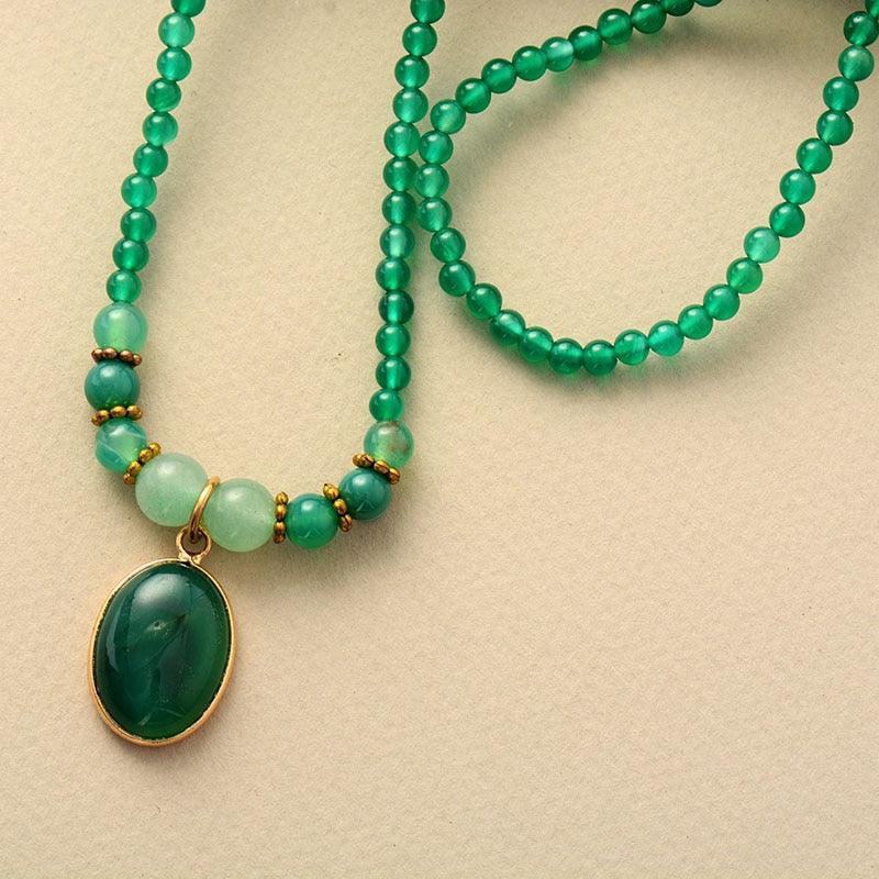 'Nyiwarri' Green Onyx Beads Pendant Necklace - Womens Necklaces Crystal Necklace - Allora Jade