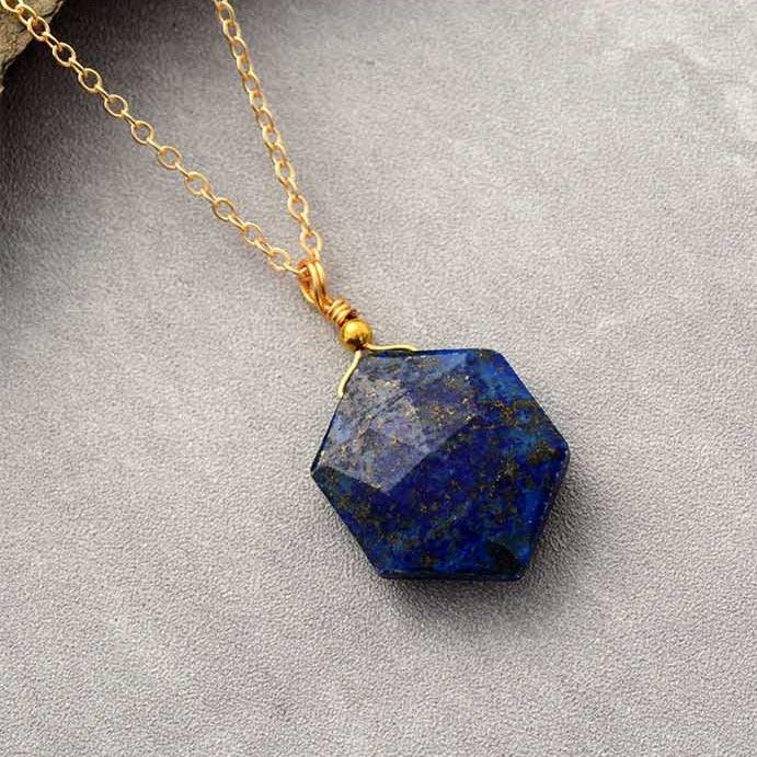 'Hexa' Lapis Lazuli Pendant Necklace - Womens Necklaces Crystal Necklace - Allora Jade