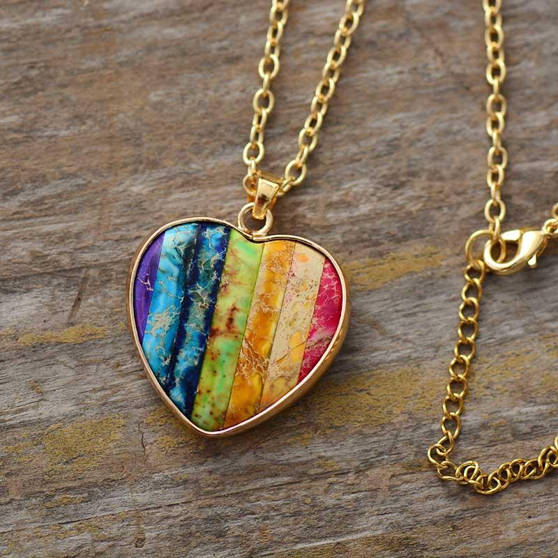 Chakra Jasper Heart Pendant Necklace - gold - Womens Necklaces Crystal Necklace - Allora Jade
