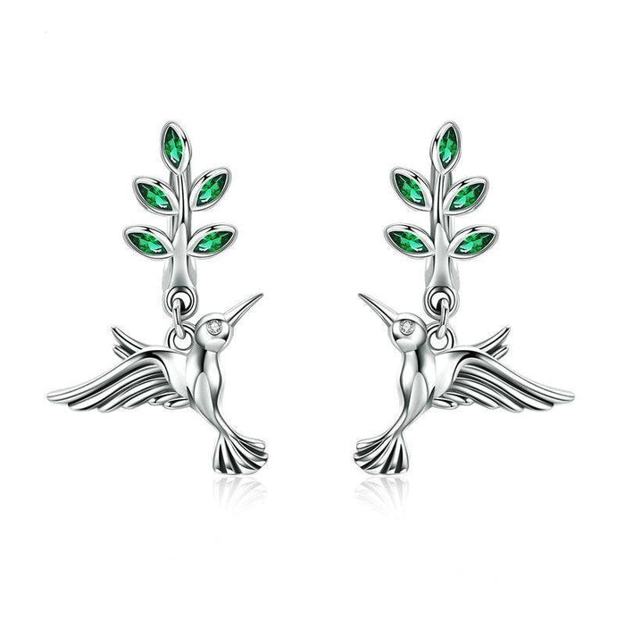 'Hummingbirds' CZ and Sterling Silver Drop Earrings - Allora Jade