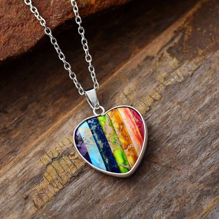 Chakra Jasper Heart Pendant Necklace - silver | ALLORA JADE