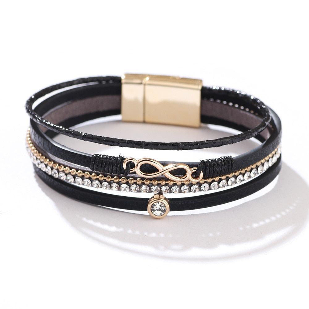 'Infinity' Charm & Rhinestones Cuff Bracelet - black - Womens Bracelets - Allora Jade