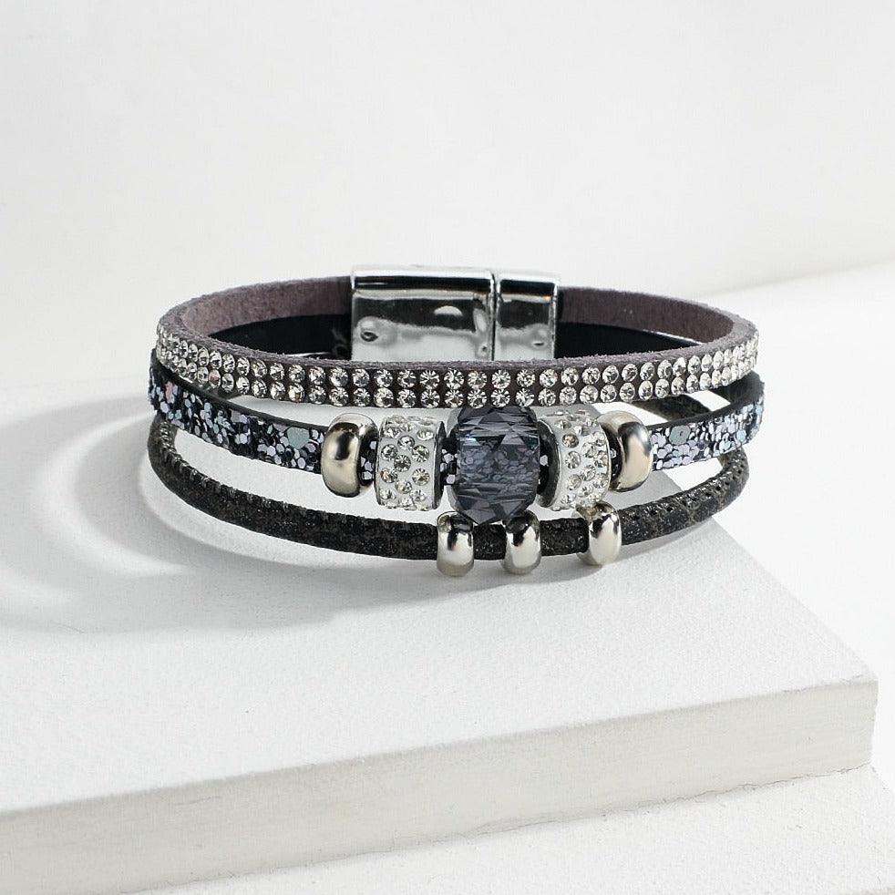 'Balgargal' Rhinestones Beads Cuff Bracelet - grey - Womens Bracelets - Allora Jade
