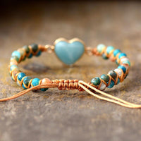 Onyx and Amazonite Heart Charm Braided Bracelet - ALLORA JADE