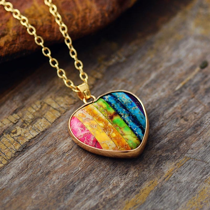 Chakra Jasper Heart Pendant Necklace - gold | ALLORA JADE