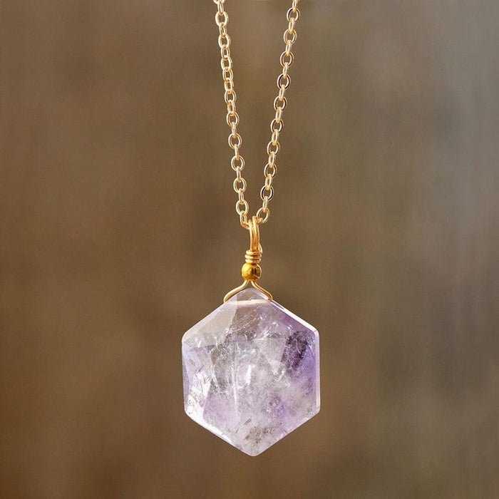 'Hexa' Soft Purple Amethyst Pendant Necklace - Womens Necklaces Crystal Necklace - Allora Jade