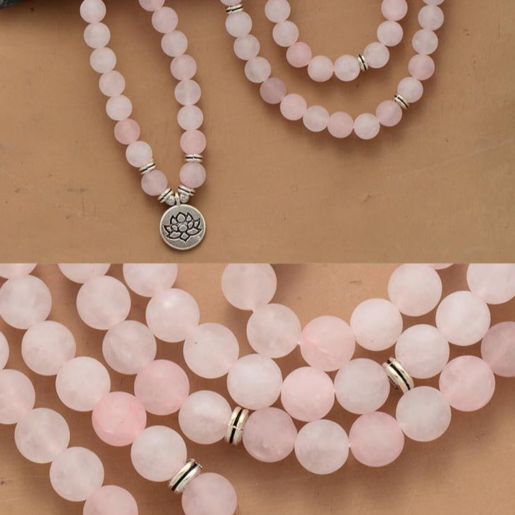 'Lotus' Charm & Rose Quartz Necklace - Allora Jade