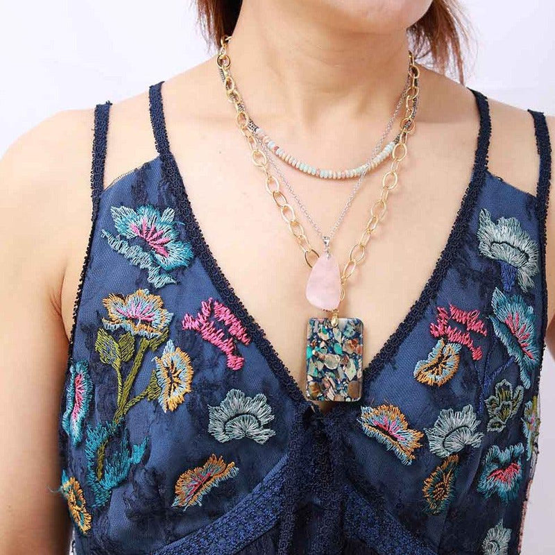 'Nginyal' Rose Quartz Pendant Necklace - Womens Necklaces Crystal Necklace - Allora Jade