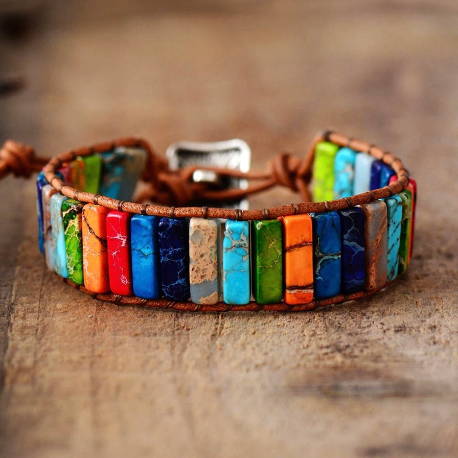 Rainbow Jasper Leather Bracelet ALLORA JADE