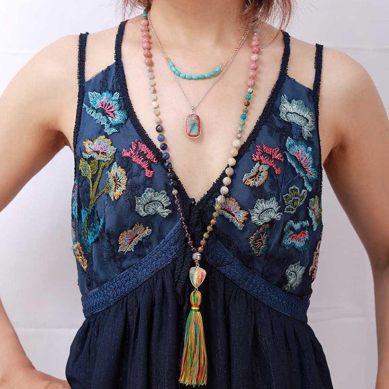 'Rainbow Pendant' Mixed Crystals 108 Mala Beads Necklace - Womens Necklaces Crystal Necklace - Allora Jade