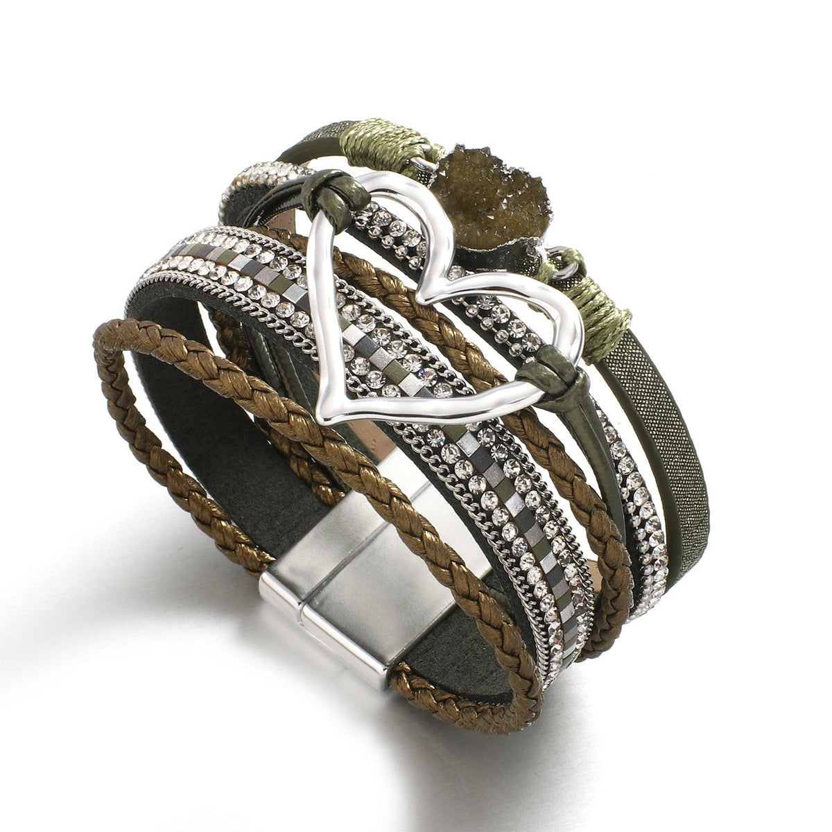 'Dalgu' Heart Charm Cuff Bracelet - olive - Womens Bracelets - Allora Jade