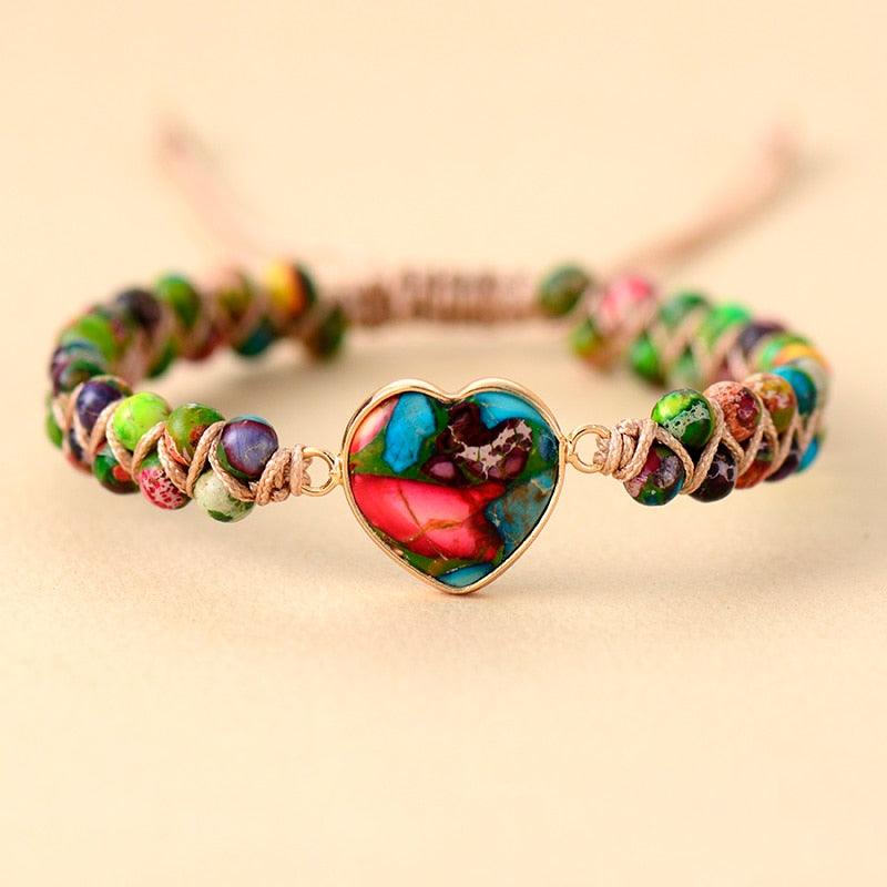 Jasper Heart Charm Braided Bracelet colourful - ALLORA JADE