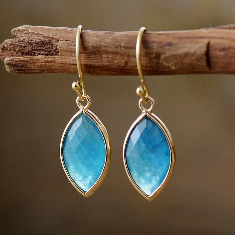 'Yiing' Blue Quartz Drop Earrings - Womens Earrings Crystal Earrings - Allora Jade