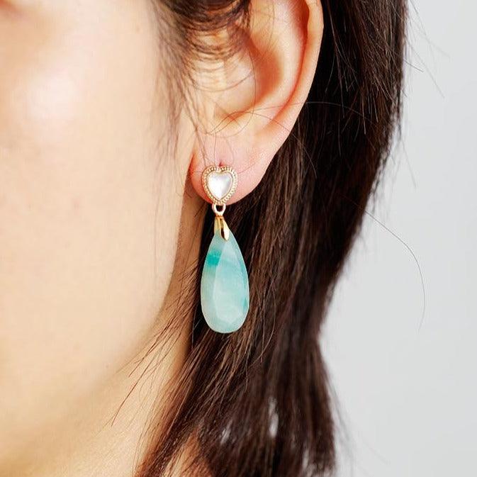 'Heart Drops' Amazonite Earrings - Allora Jade