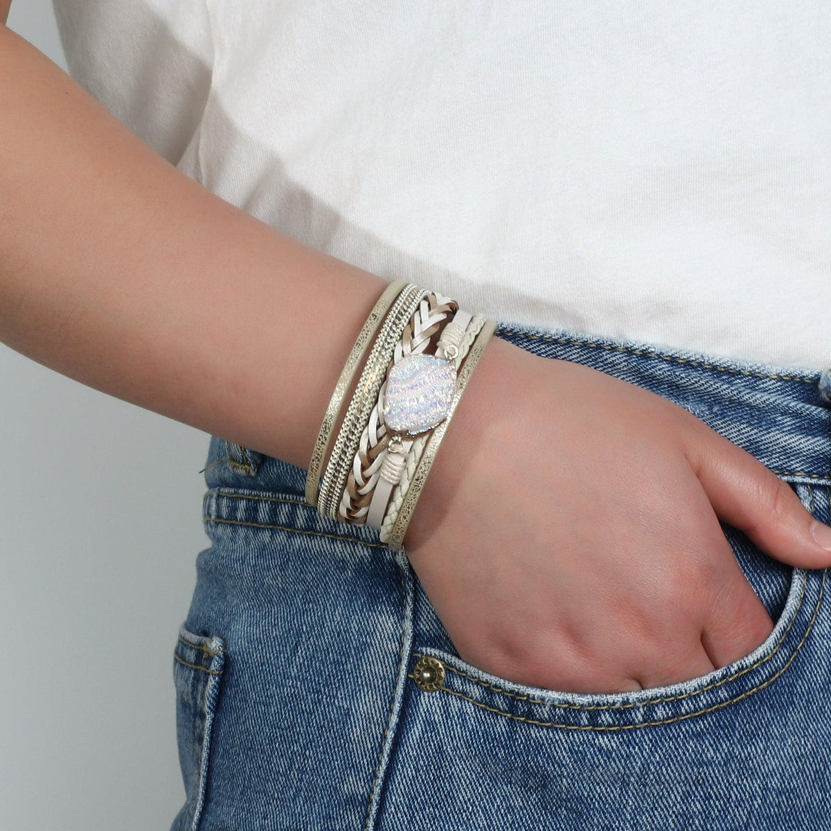 'Birralee' Charm Cuff Bracelet - khaki - Womens Bracelets - Allora Jade