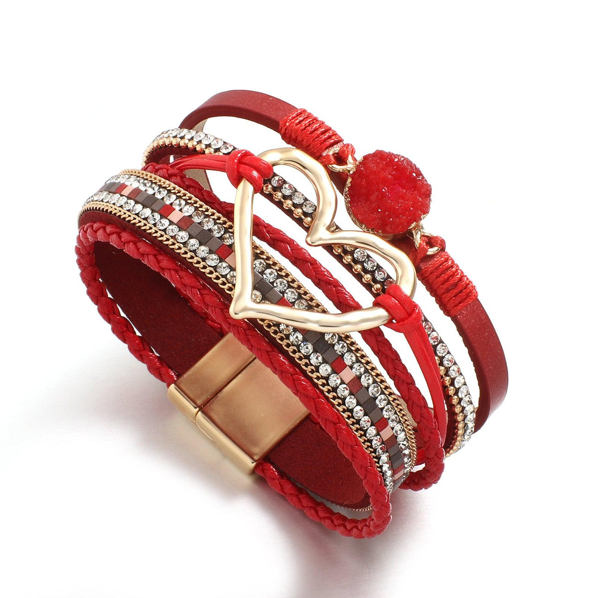 'Dalgu' Heart Charm Cuff Bracelet - red - Womens Bracelets - Allora Jade
