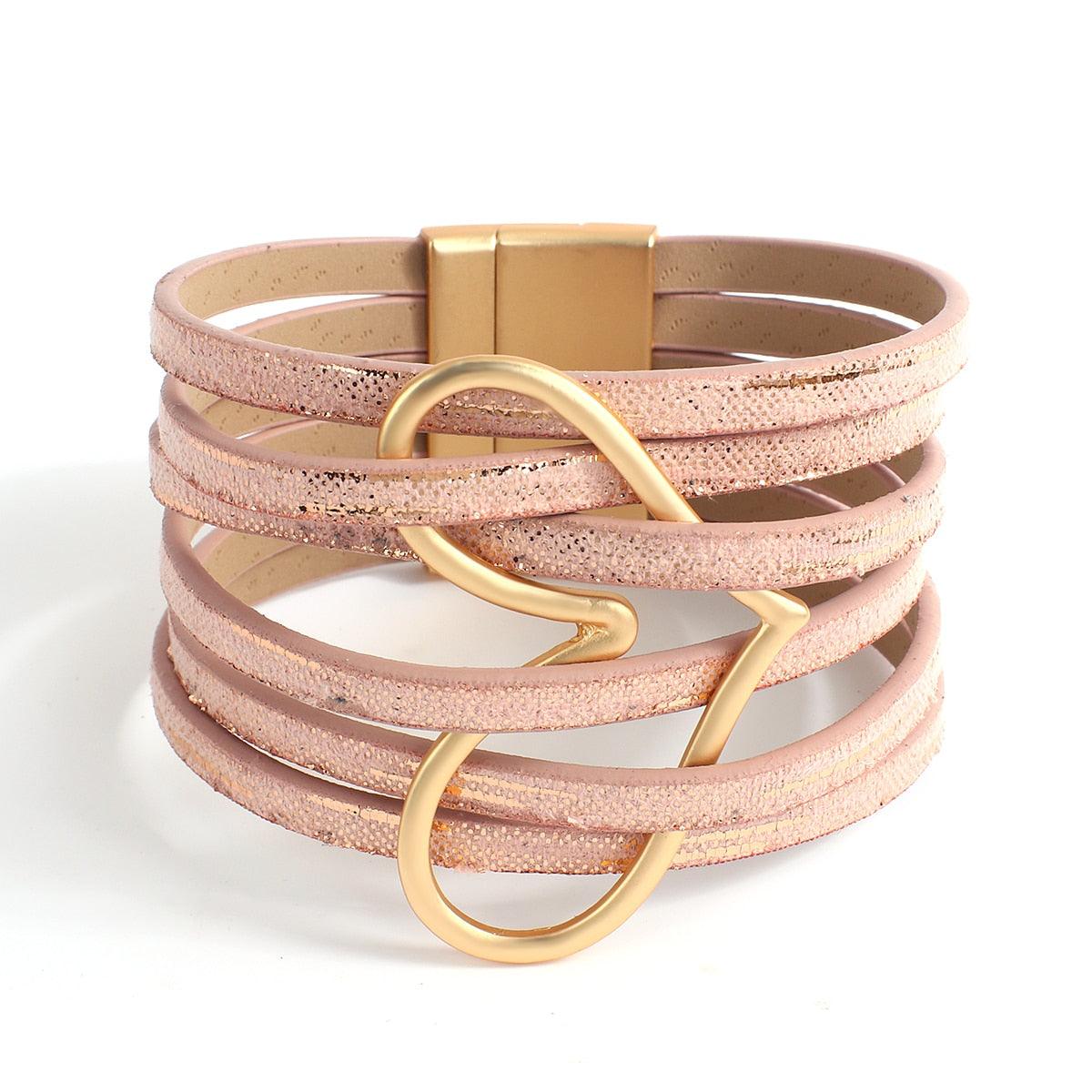 'Big Heart' Charm Cuff Bracelet - pink - Womens Bracelets - Allora Jade
