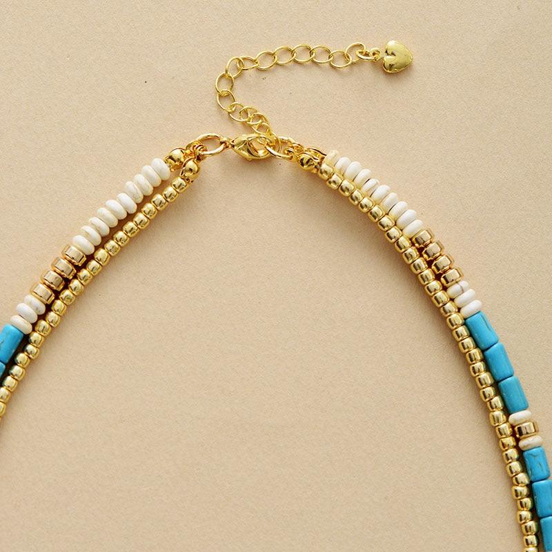 'Bungu' Turquoise & Seed Beads Layered Necklace - Womens Necklaces Crystal Necklace - Allora Jade