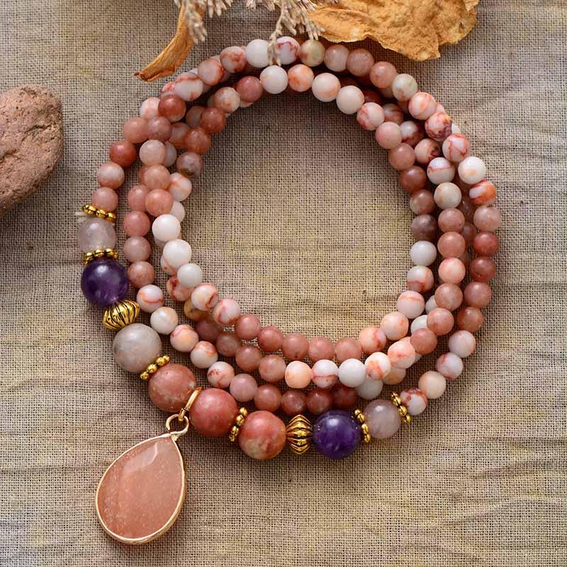 'Nyiwarri' Pink Jasper Beads Pendant Necklace - Womens Necklaces Crystal Necklace - Allora Jade