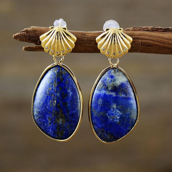 'Shells' Lapis Lazuli Drop Earrings - Womens Earrings Crystal Earrings - Allora Jade