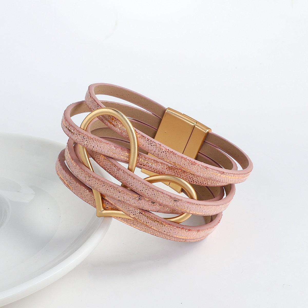 'Big Heart' Charm Cuff Bracelet - pink - Womens Bracelets - Allora Jade
