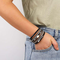 'Pearl' Charm & Rhinestones Cuff Bracelet - black - Womens Bracelets - Allora Jade