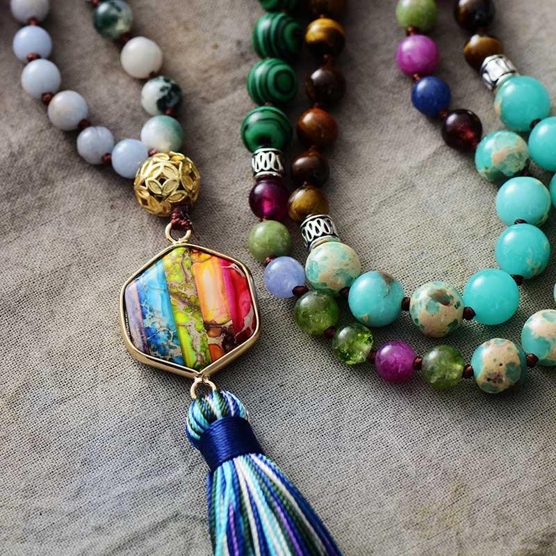'Star Pendant' Mixed Crystals 108 Mala Beads Necklace - Allora Jade