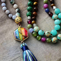 'Star Pendant' Mixed Crystals 108 Mala Beads Necklace - Womens Necklaces Crystal Necklace - Allora Jade