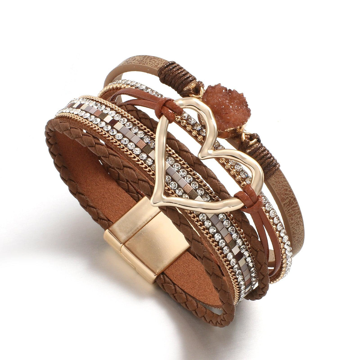 'Dalgu' Heart Charm Cuff Bracelet - brown - Womens Bracelets - Allora Jade