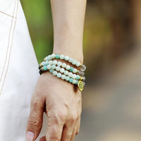 'Lotus' Charm Amazonite, Labradorite, Agate Stretchy Bracelet - Womens Bracelets Crystal Bracelet - Allora Jade