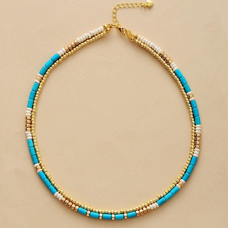 'Bungu' Turquoise & Seed Beads Layered Necklace - Womens Necklaces Crystal Necklace - Allora Jade