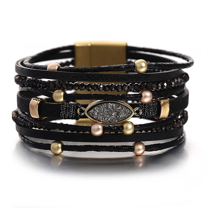 'Talei' Charm and Beads Cuff Bracelet - black | ALLORA JADE