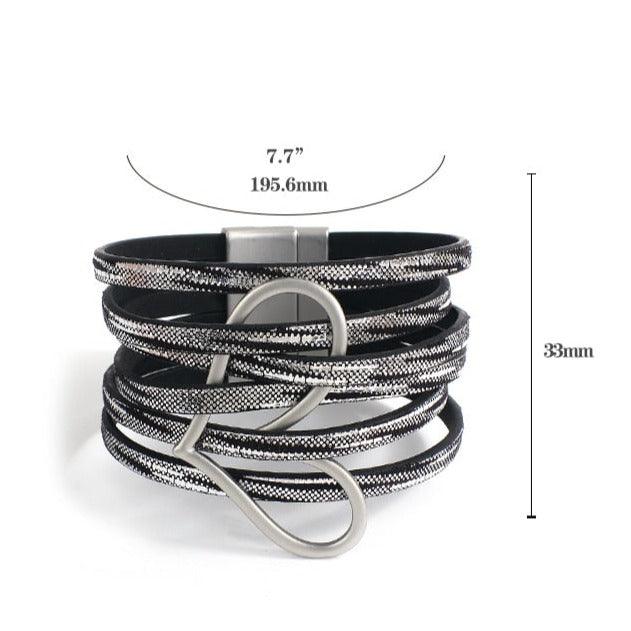 'Big Heart' Charm Cuff Bracelet - black grey - Womens Bracelets - Allora Jade