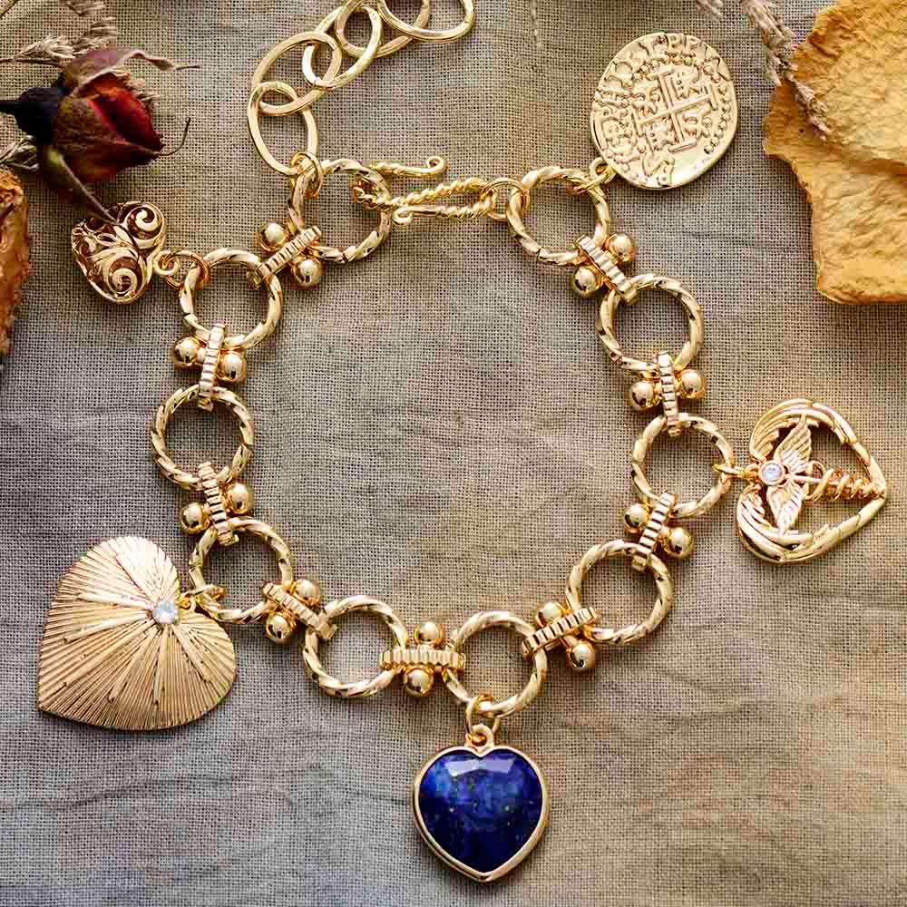 Chunky Chain and Heart Charms Bracelet - Womens Bracelets Crystal Bracelet - Allora Jade