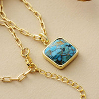 'Wiinya' Square Turquoise Pendant Necklace - Womens Necklaces Crystal Necklace - Allora Jade