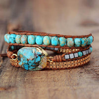 Blue Jasper Beads & Turquoise Charm Wrap Bracelet - Womens Bracelets Crystal Bracelet - Allora Jade