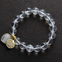 Clear Quartz Heart Charm & Beads Stretchy Bracelet - Womens Bracelets Crystal Bracelet - Allora Jade